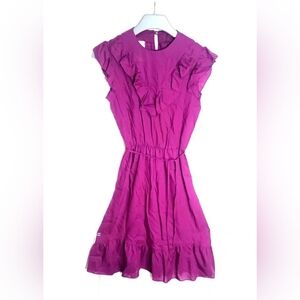 Vintage 80s Purple Ruffled Mini Pullover Dress Womens size 7/8 Flutter Sleeves